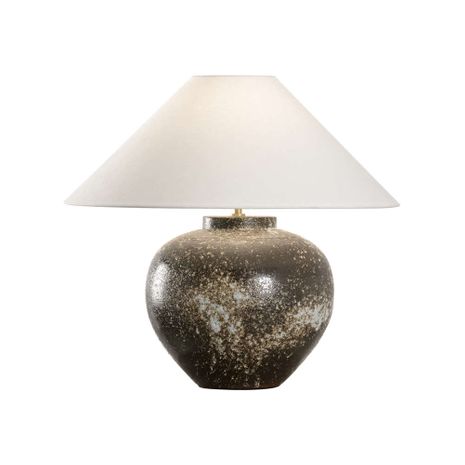 61373 Shiga 21in. Ceramic Kota Table Lamp with Linen Shade and Brown Finish