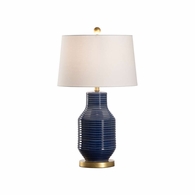 61404 Wildwood 28in. Ceramic/Resin Lydia Lamp - Blue with Linen Shade and Blue Glaze/Gold Leag Finish
