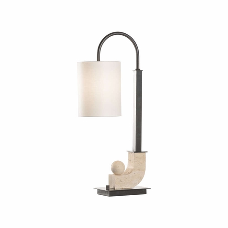 61409 Wildwood 30.5in. Travertine/Metal In the Loop Lamp with Linen Shade and Natural White/Bronze Finish