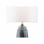 61415 Wildwood 27in. Ceramic/Wood Penelope Lamp - Teal with Linen Shade and Teal Glaze/Gold Leaf Finish