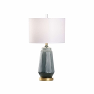 61415 Wildwood 27in. Ceramic/Wood Penelope Lamp - Teal with Linen Shade and Teal Glaze/Gold Leaf Finish