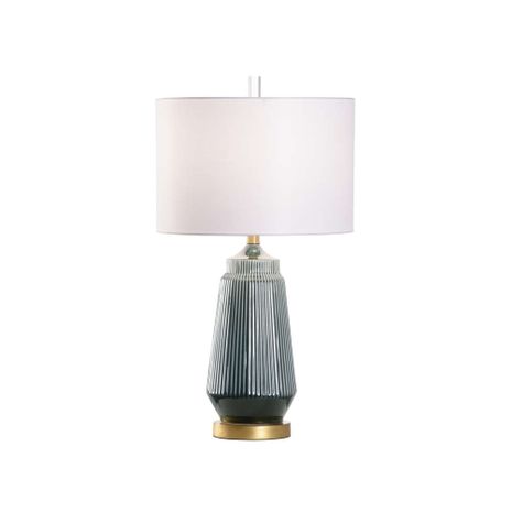 61415 Wildwood 27in. Ceramic/Wood Penelope Lamp - Teal with Linen Shade and Teal Glaze/Gold Leaf Finish