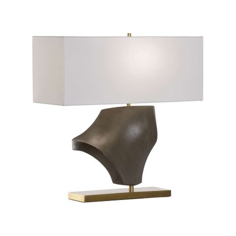 61417 Wildwood 25.5in. Resin/Metal Zion Lamp with Linen Shade and Spalted Wood/Antique Brass Finish