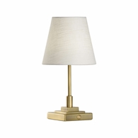 61446 Wildwood 16in. Brass Nathan Rechargeable Lamp with Linen Shade and Antique Finish