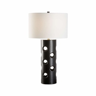 61457 Wildwood 33in. Leather Cole Column Lamp with Linen Shade and Black Finish