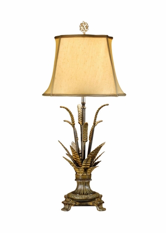 6192 Wildwood Lamps Feathered Grain Lamp with Art Glaze on Iron with Solid Brass