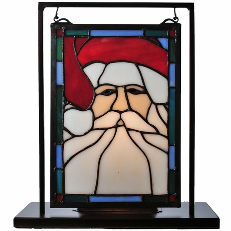 65250 Meyda Tiffany 9.5"W X 10.5"H Santa Head Lighted Mini Tabletop Window