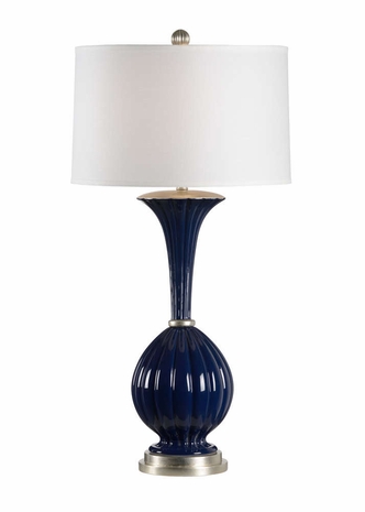 65504 Frederick Cooper Larry Laslo Cobalt Glazed Ceramic Silver Leaf Base Medici Lamp - Cobalt
