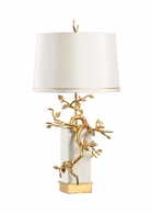 65659 Frederick Cooper 35.5in. Stone/Brass Fujian Lamp with Silk Shade and Natural White/Antique Gold Leaf Finish