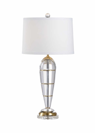65670 Frederick Cooper 33in. Crystal/Brass Peninsula Lamp with Silk Shade and Clear/Antique Patina Finish
