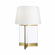 65827 Matthew Frederick 37in. Steel/Glass Bernard Table Lamp with Silkette Shade and Brushed Brass/Transparent Finish