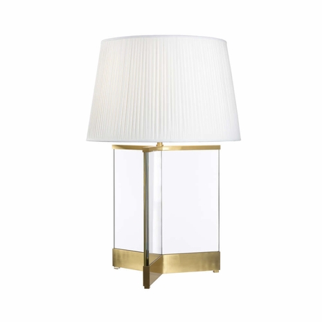 65827 Matthew Frederick 37in. Steel/Glass Bernard Table Lamp with Silkette Shade and Brushed Brass/Transparent Finish