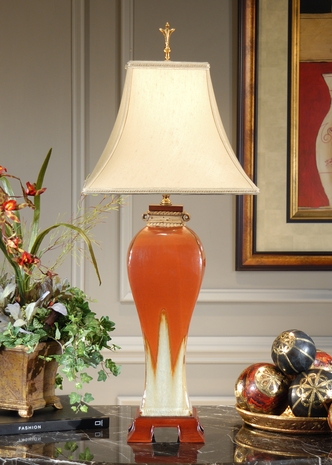 6595 Wildwood Lamps Oxblood Down Lamp with Hand Decorated Earthenware