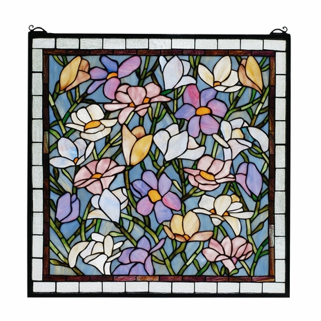 66278 Meyda Tiffany 22"W X 22"H Sugar Magnolia Stained Glass Window