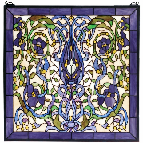 66280 Meyda Tiffany 22"W X 22"H Floral Fantasy Stained Glass Window