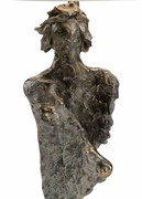 66853 Frederick Cooper 43in. Composite Gertrude Lamp with Natural Linen Shade and Dark Bronze/Natural Black Finish