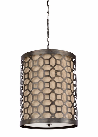 67117 Wildwood Lamps Octavia Pendant - Bronze - Linen Shade - Three Lights Finish