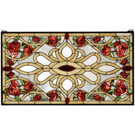 67139 Meyda Tiffany 36"W X 20"H Bed of Roses Stained Glass Window