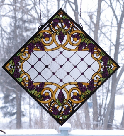 67144 Meyda Tiffany Tiffany Floral Nouveau Grapevine With Amber Diamond Window