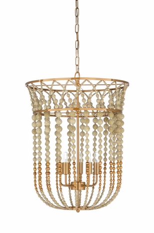 67217 Wildwood Iron/Wood Textured White/Antique Gold Leaf Haven Chandelier