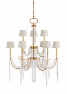 67239 Wildwood 48in. Iron/Crystal Mackie Chandelier with Linen Shade and Antique Brass/Clear Finish