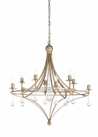 67244 Wildwood 33in. Iron/Crystal Martha Chandelier with Aged Silver Leaf/Clear Finish