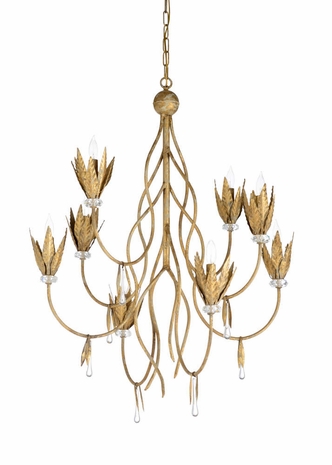 67245 Wildwood 40in. Iron/Crystal Phoebe Chandelier with Aged Gold Leaf/Clear Finish