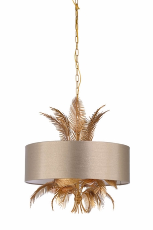 67318 Wildwood Metal/Faux Leather Antique Gold/Taupe Wild Palm Chandelier (Sm)
