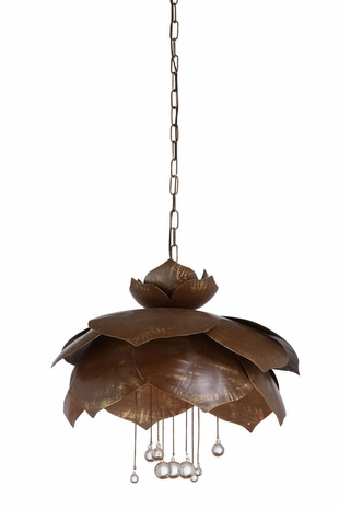 67340 Wildwood 17in. Metal/Crystal Droplet Pendant with Brown/Gold/Clear Finish