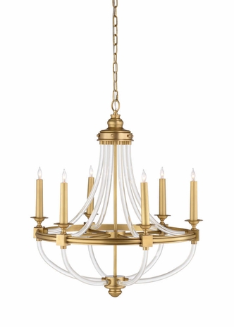 67343 Wildwood 35.5in. Brass/Acrylic Prospect Chandelier with Antique/Clear Finish