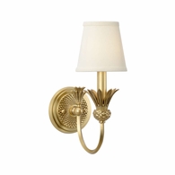 67350 Wildwood 11.5in. Metal Willoughby Sconce with Linen Shade and Antique Brass Finish