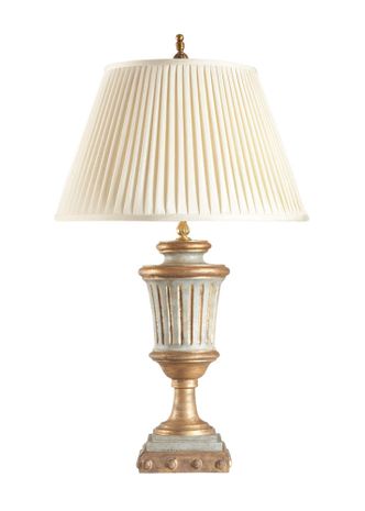 68165 Bill Cain 32in. Composite Cavenaugh Table Lamp with Silkette Shade and Old Blue/Hand Finish