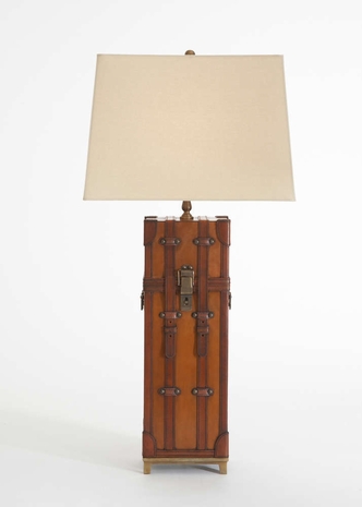 68270 Chelsea House Leather Column & Ant Brass Accents Brown Leather Brockton Leather Lamp