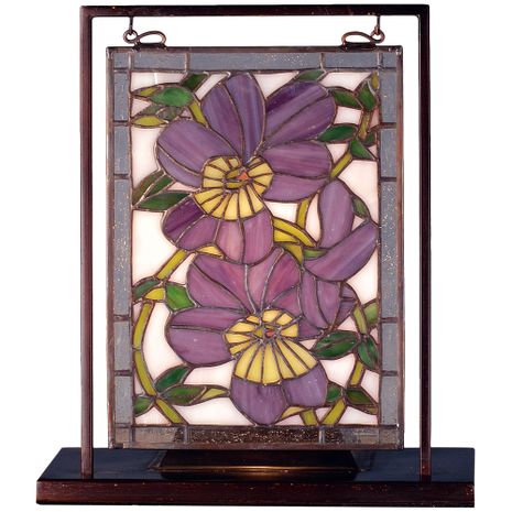 68409 Meyda Tiffany 9.5"W X 10.53"H Pansies Lighted Mini Tabletop Window