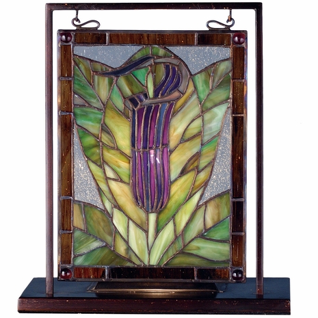 68552 Meyda Tiffany 9.5"W X 10.5"H Jack-in-the-Pulpit Lighted Mini Tabletop Window