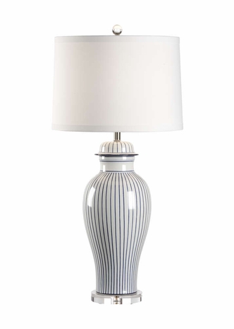 68669 Chelsea House Porcelain And Acrylic Hand Striped Blue & White Castle Urn Lamp