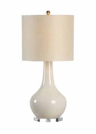 68770 Chelsea House 32in. Ceramic Charles Vase Lamp - Cream with Linen Shade and Antique Brass Details/Clear Finish