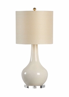 68770 Chelsea House 32in. Ceramic Charles Vase Lamp - Cream with Linen Shade and Antique Brass Details/Clear Finish