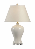68771 Chelsea House 29in. Ceramic Columbus Vase Lamp - Cream with Linen Shade and Cream Glaze/Clear Finish