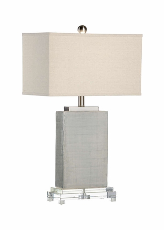 68886 Chelsea House 27.5in. Ceramic Huntington Lamp with Linen Shade and Hatched Glaze/Clear Finish
