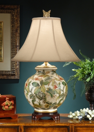 6894 Wildwood Lamps Tropical Greenery Lamp with Hand Painted Porcelain