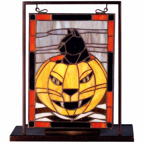 69140 Meyda Tiffany 9.5"W X 10.5"H Halloween Lighted Mini Tabletop Window