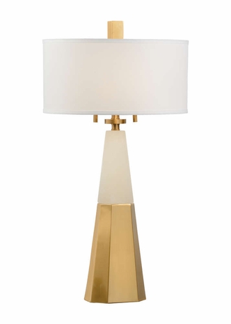 69258 Chelsea House 34.5in. Winfield Lamp - Alabaster with Linen Shade and Natural White/Coffee Bronze Finish