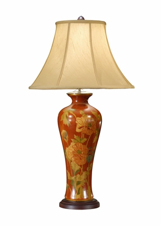 6927 Wildwood Lamps Tall Red and Flowers Lamp with Hand Painted Porcelain