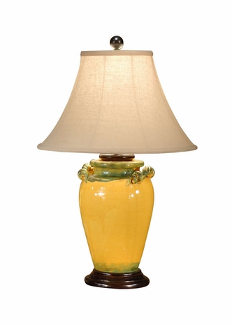 6932 Wildwood Lamps Curly Cue and Yellow Lamp with Handmade and Glazed Florentine Ceramic