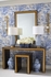 69389 Chelsea House 28.5in. Porcelain/Composite Hive Lamp - Blue with Linen Shade and White Glaze/Antique Gold Leaf Finish