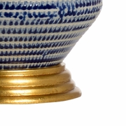 69389 Chelsea House 28.5in. Porcelain/Composite Hive Lamp - Blue with Linen Shade and White Glaze/Antique Gold Leaf Finish