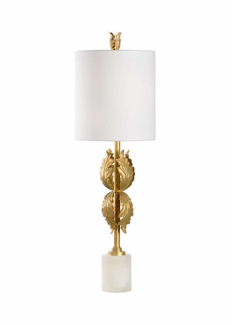69435 Chelsea House Iron & Alabaster Antique Gold Leaf Acanthus Leaf Lamp