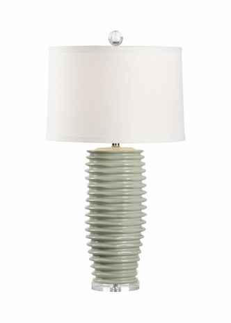69481 Chelsea House 33.5in. Ceramic Colorado Lamp - Mint with Linen Shade and Mint Green Glaze/Clear Finish