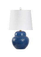 69516 Chelsea House 21.5in. Ceramic Wrightsville Lamp - Blue with Linen Shade and Blue Glaze Finish
